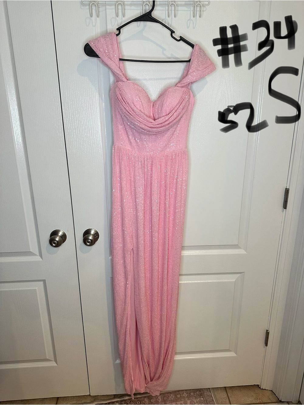 Sparkle Pink Off-Shoulder Evening Gown